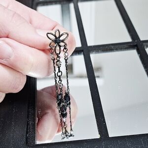 Floral Black Dangle Earrings
